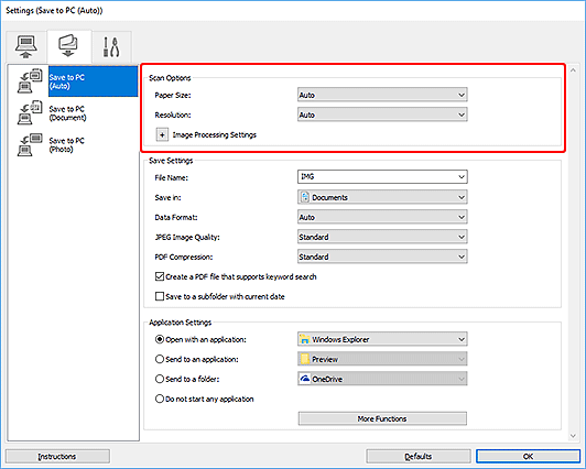 figure: Settings dialog box